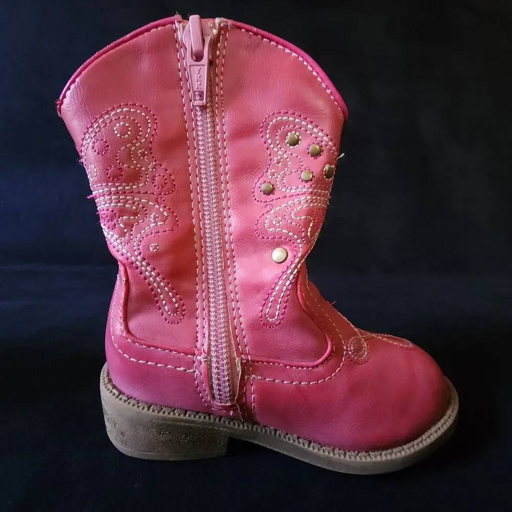 Cherokee Little Girls Western Cowgirl Boots Round Toe Pink Butterfly Size 6